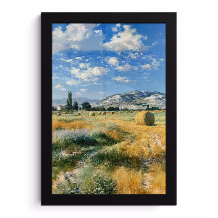 Poster met lijst - Landschap - Strobalen - Bergen - Wolken — 1