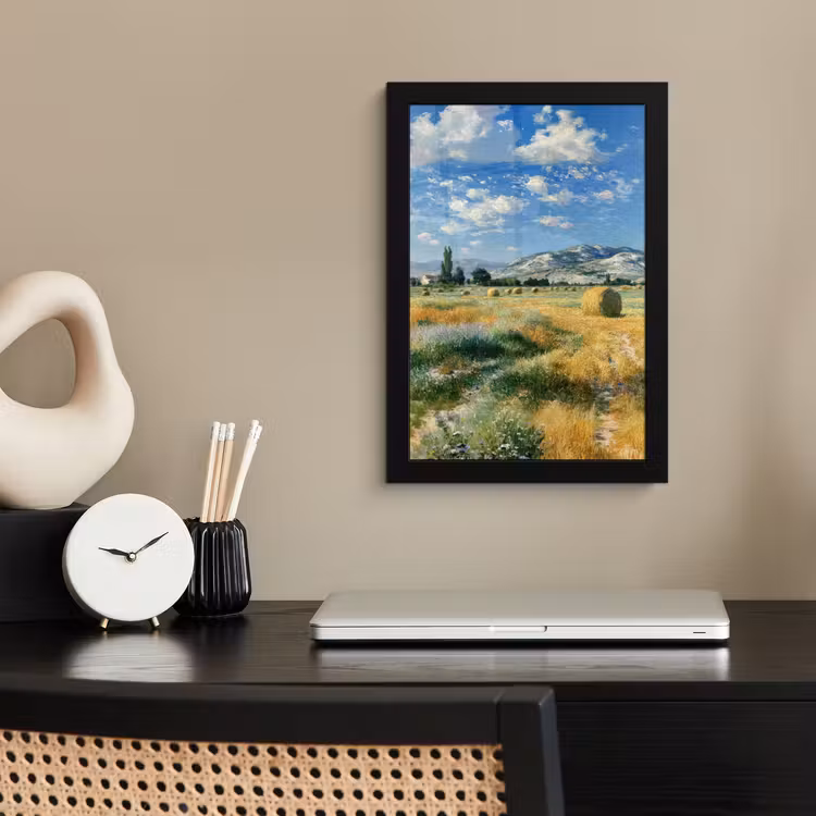 Poster met lijst - Landschap - Strobalen - Bergen - Wolken — 2