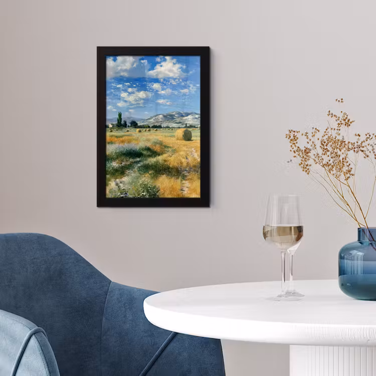 Poster met lijst - Landschap - Strobalen - Bergen - Wolken — 4