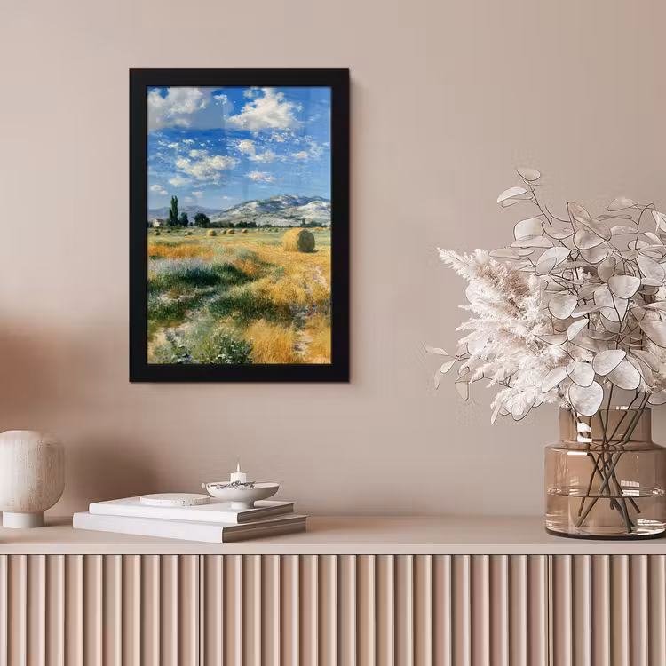 Poster met lijst - Landschap - Strobalen - Bergen - Wolken — 5