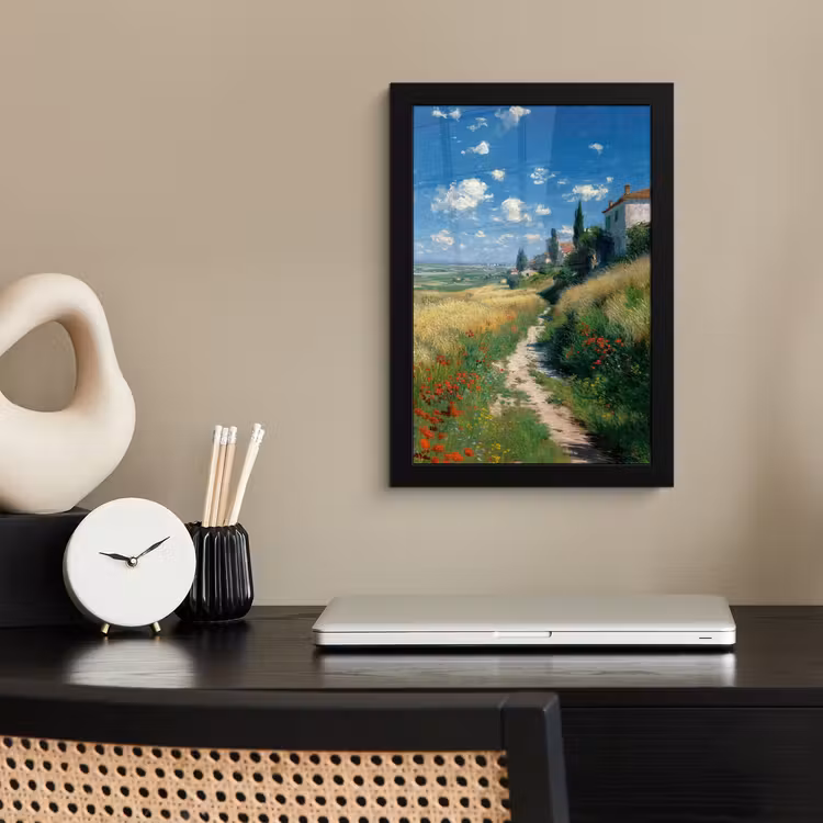 Poster met lijst - Zandpad - Huis - Bomen - Grasveld — 2