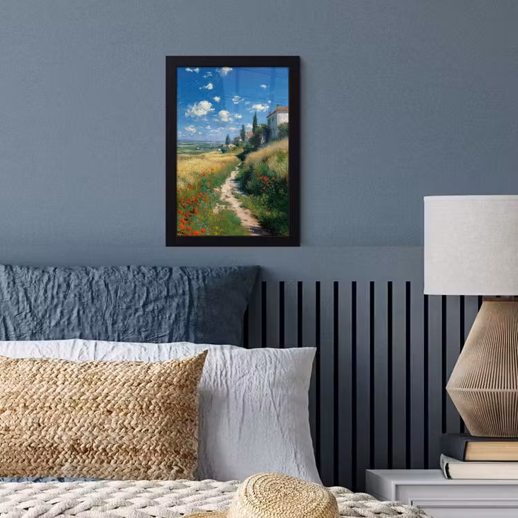 Poster met lijst - Zandpad - Huis - Bomen - Grasveld — 3