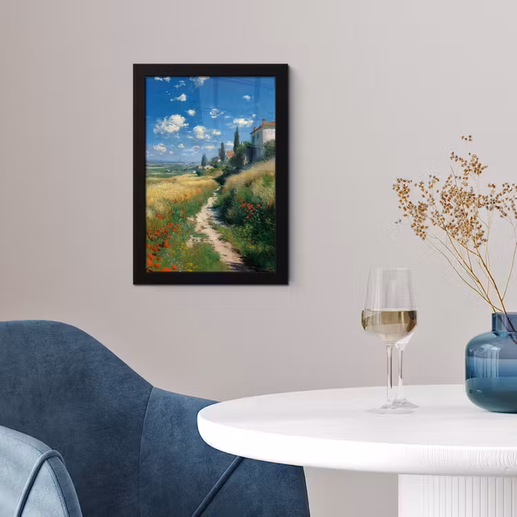 Poster met lijst - Zandpad - Huis - Bomen - Grasveld — 4