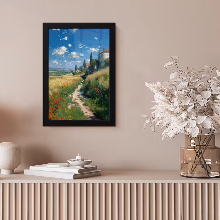 Poster met lijst - Zandpad - Huis - Bomen - Grasveld — 5