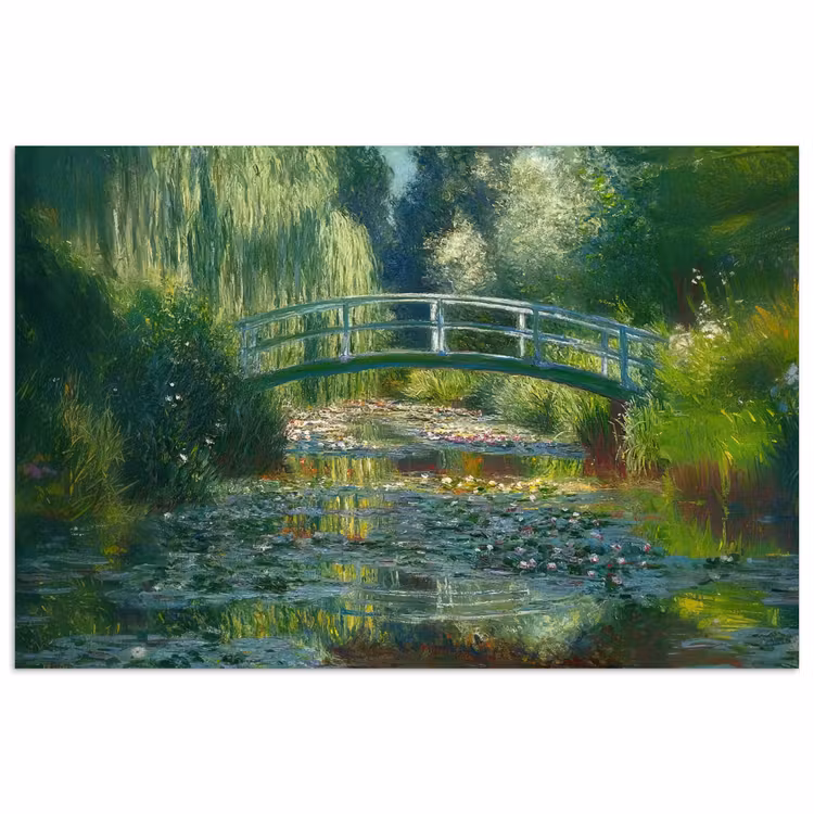 Poster – Brug - Hout - Vijver - Waterlelies — 1