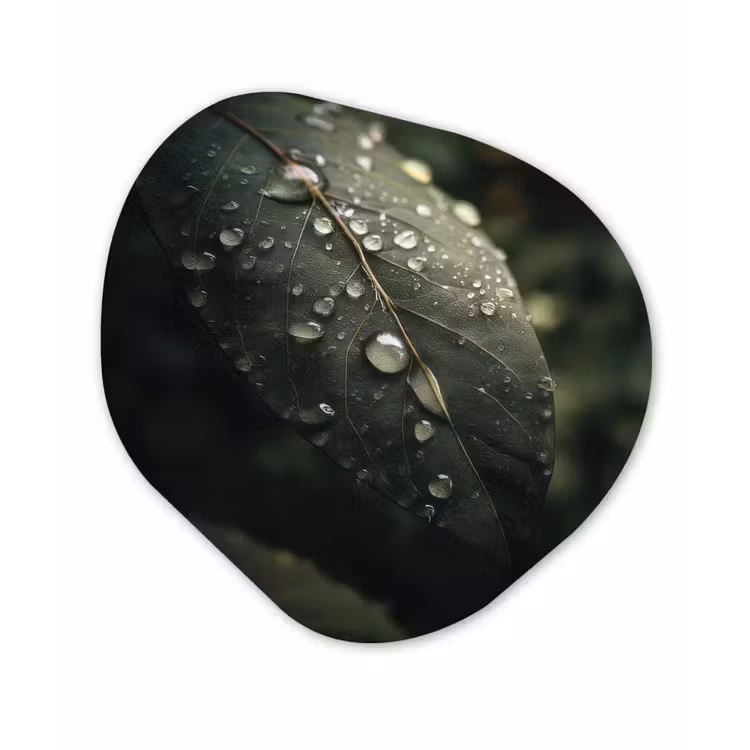 Organisch schilderij - Glas - Blad - Groen - Nerven - Regendruppels — 1
