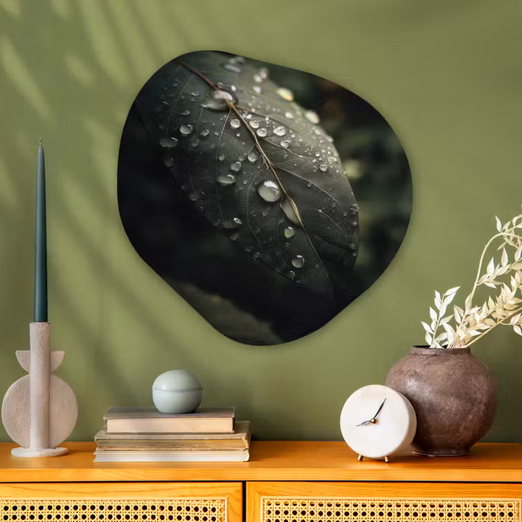 Organisch schilderij - Glas - Blad - Groen - Nerven - Regendruppels — 2