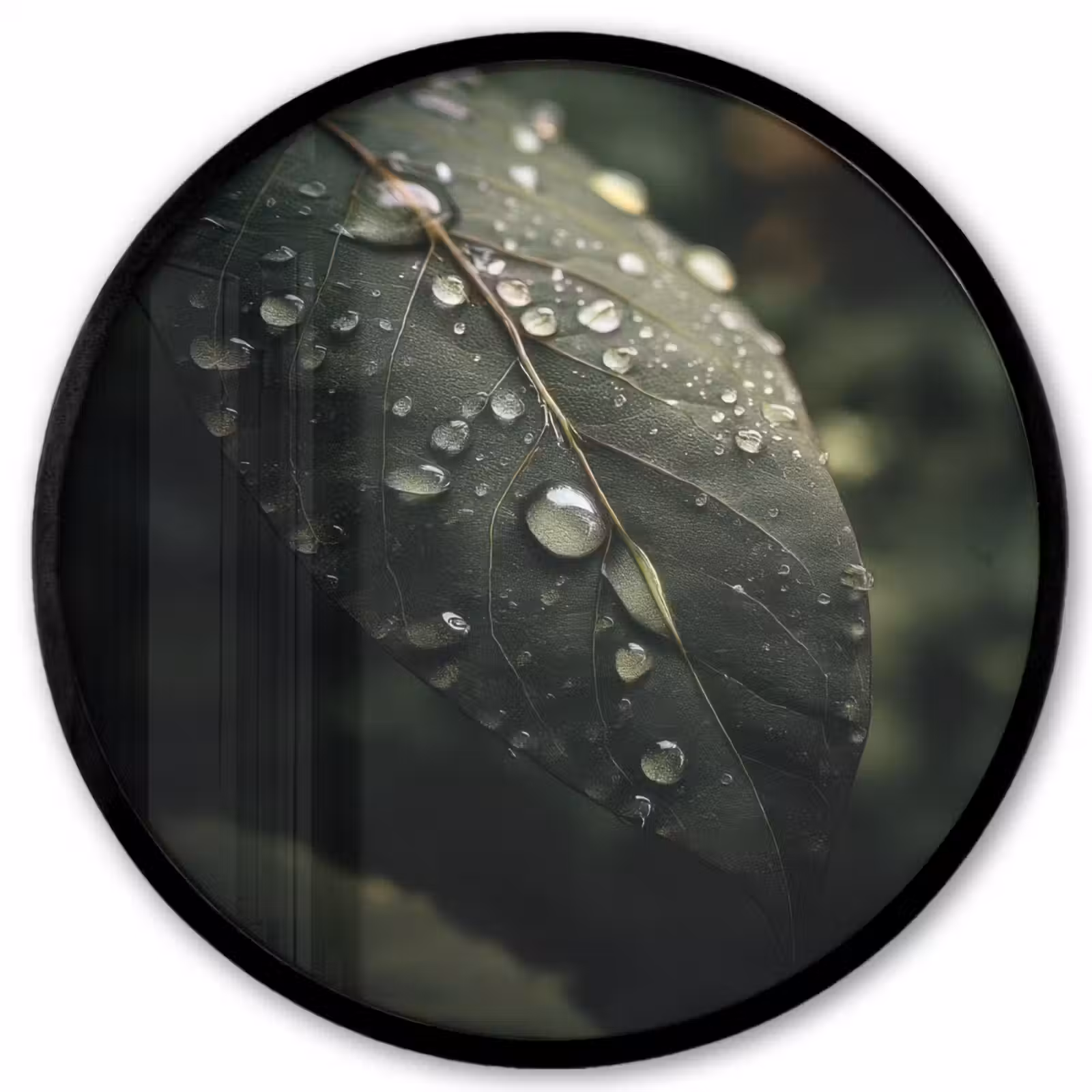 Ronde fotolijst - Blad - Groen - Nerven - Regendruppels — 1