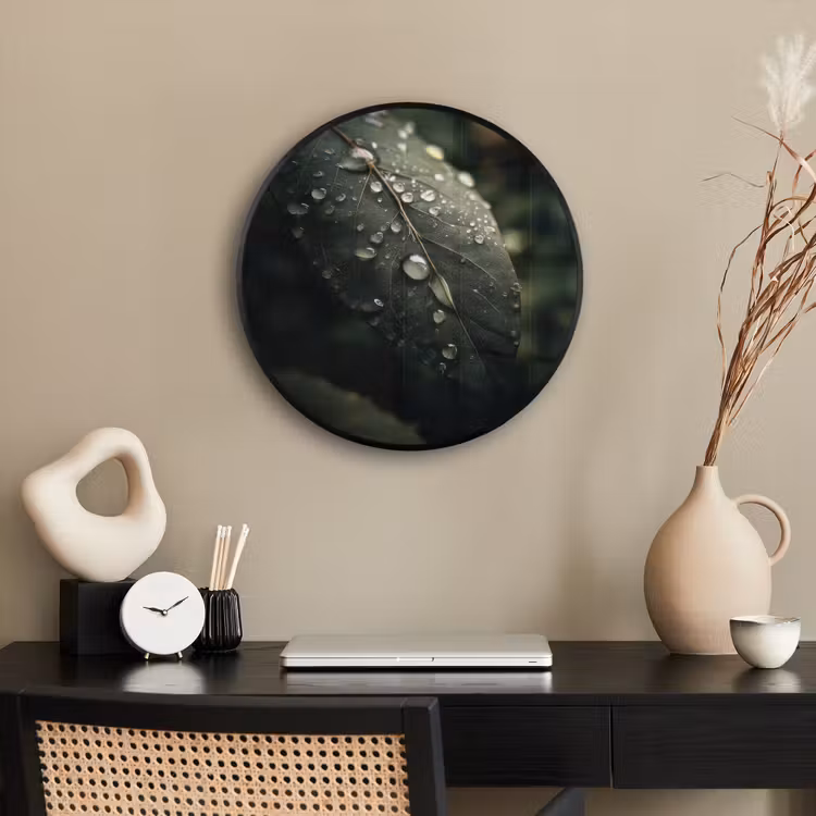 Ronde fotolijst - Blad - Groen - Nerven - Regendruppels — 3