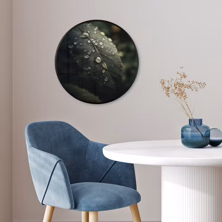 Ronde fotolijst - Blad - Groen - Nerven - Regendruppels — 4