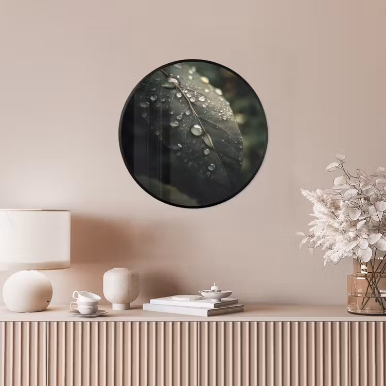 Ronde fotolijst - Blad - Groen - Nerven - Regendruppels — 5