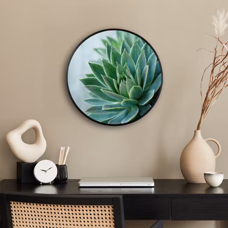 Ronde fotolijst - Vetplant - Bladeren - Groen - Wazig — 3