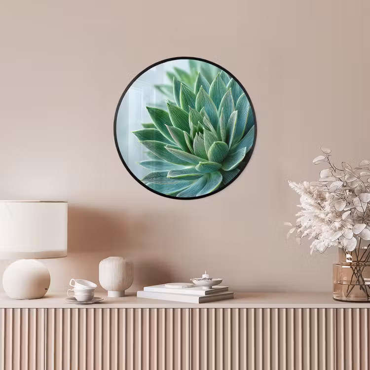 Ronde fotolijst - Vetplant - Bladeren - Groen - Wazig — 5