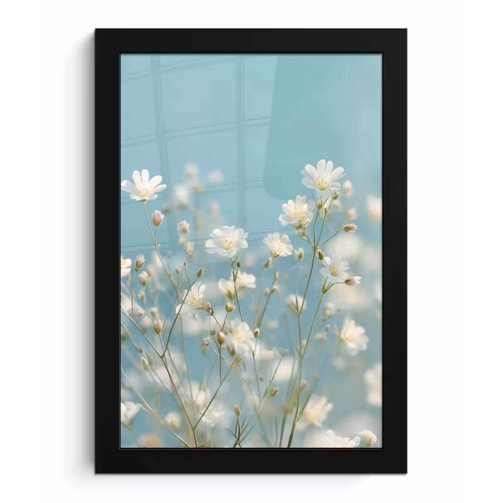 Poster met lijst - Stängel – Blumen – Luft – Weiß — 1