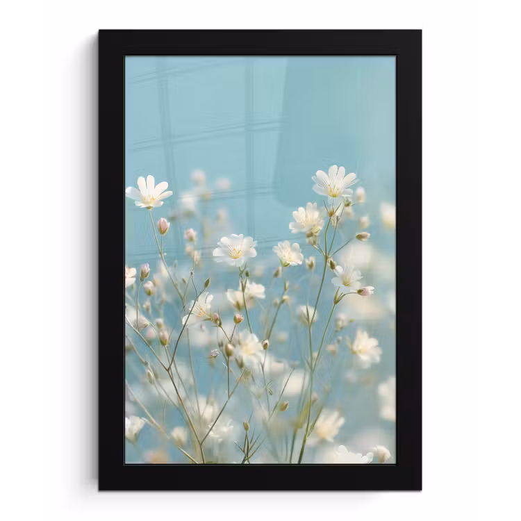 Poster met lijst - Stängel – Blumen – Luft – Weiß — 1
