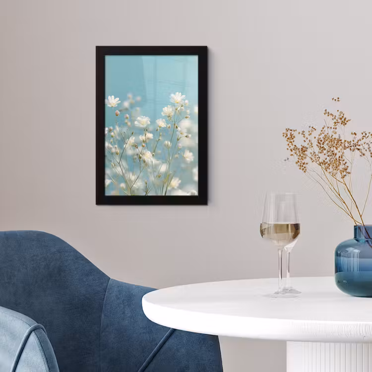 Poster met lijst - Stängel – Blumen – Luft – Weiß — 4