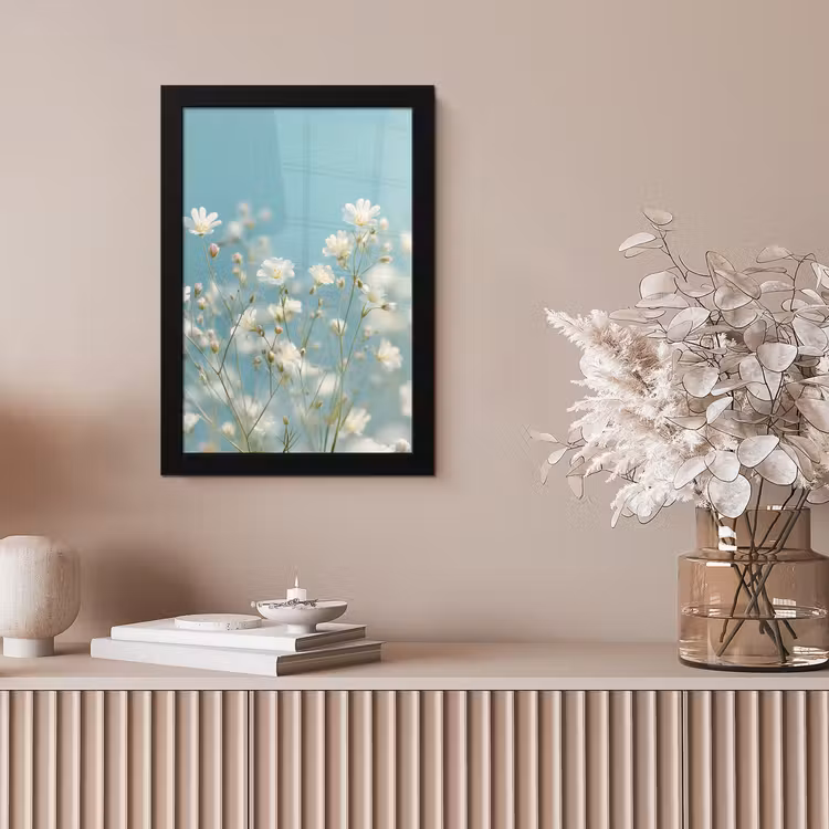 Poster met lijst - Stängel – Blumen – Luft – Weiß — 5