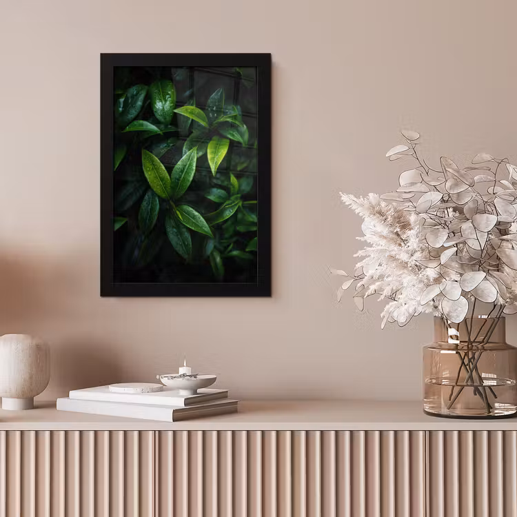 Poster met lijst - Bladeren - Regendruppels - Licht - Groen — 5