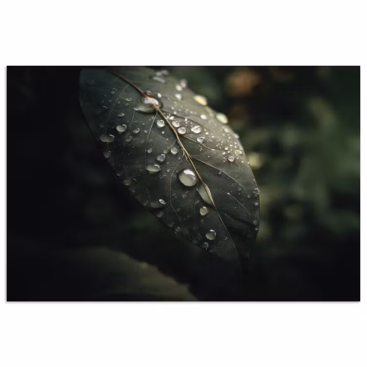 Poster – Blad - Groen - Nerven - Regendruppels — 1