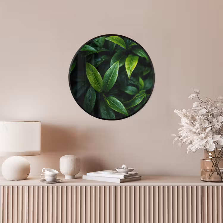Ronde fotolijst - Bladeren - Regendruppels - Licht - Groen — 5