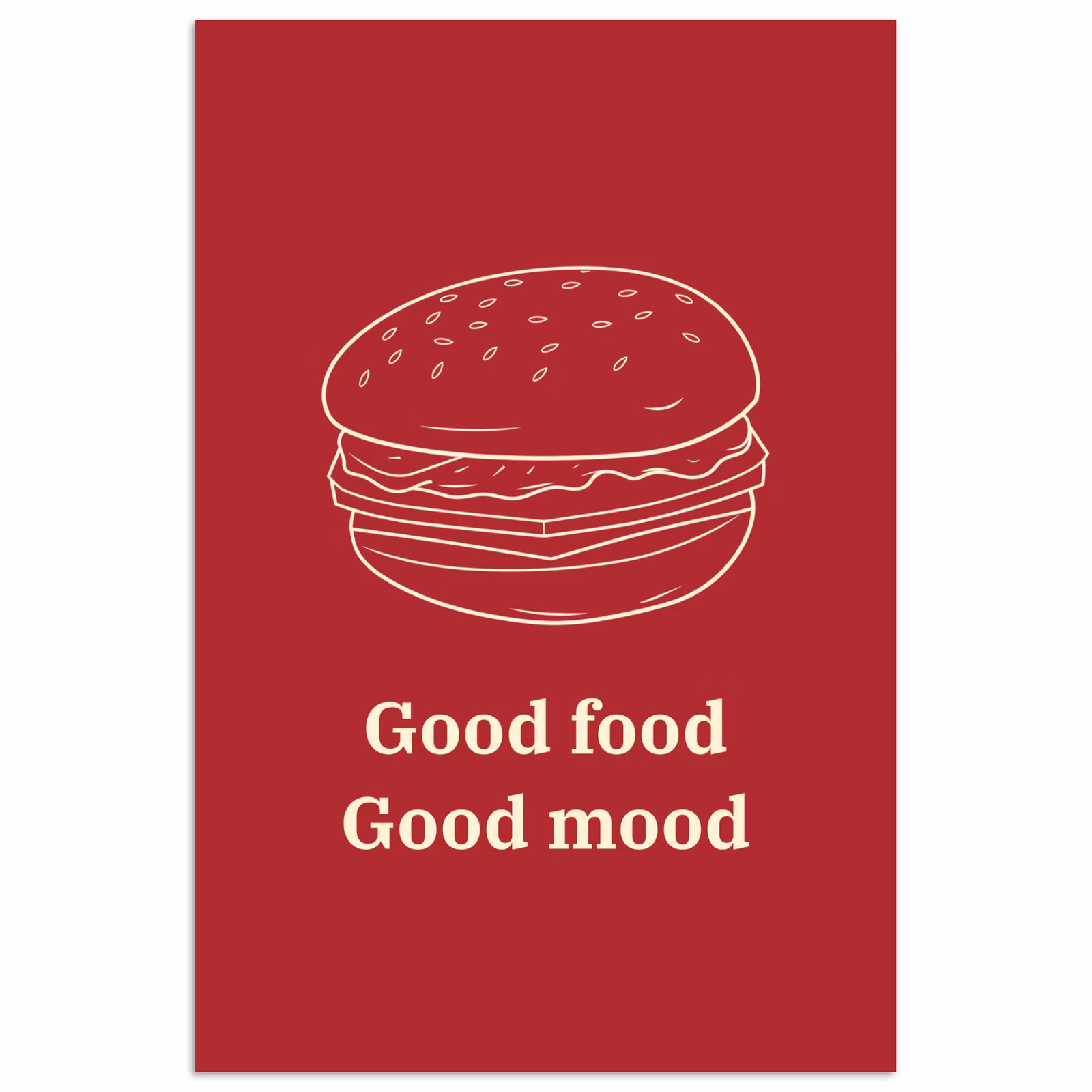 Poster – Dieprood - Lijntekening - Tekst - Hamburger — 1