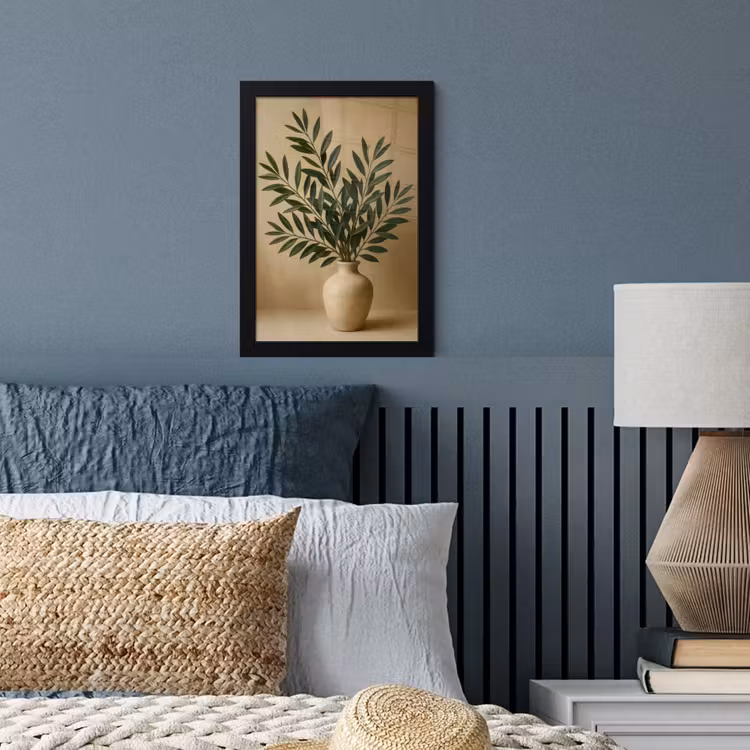 Poster met lijst - Vaas - Olijftakken - Bladeren - Beige — 3