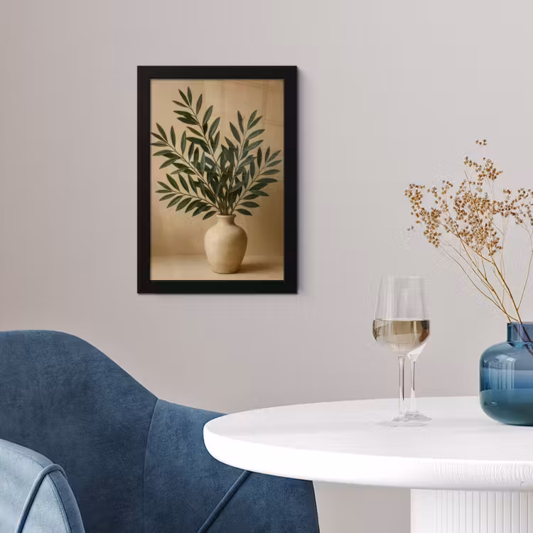 Poster met lijst - Vaas - Olijftakken - Bladeren - Beige — 4
