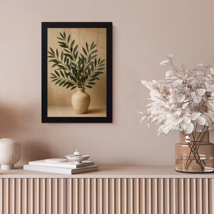 Poster met lijst - Vaas - Olijftakken - Bladeren - Beige — 5