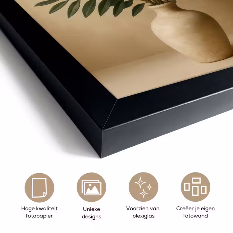 Poster met lijst - Vaas - Olijftakken - Bladeren - Beige — 6