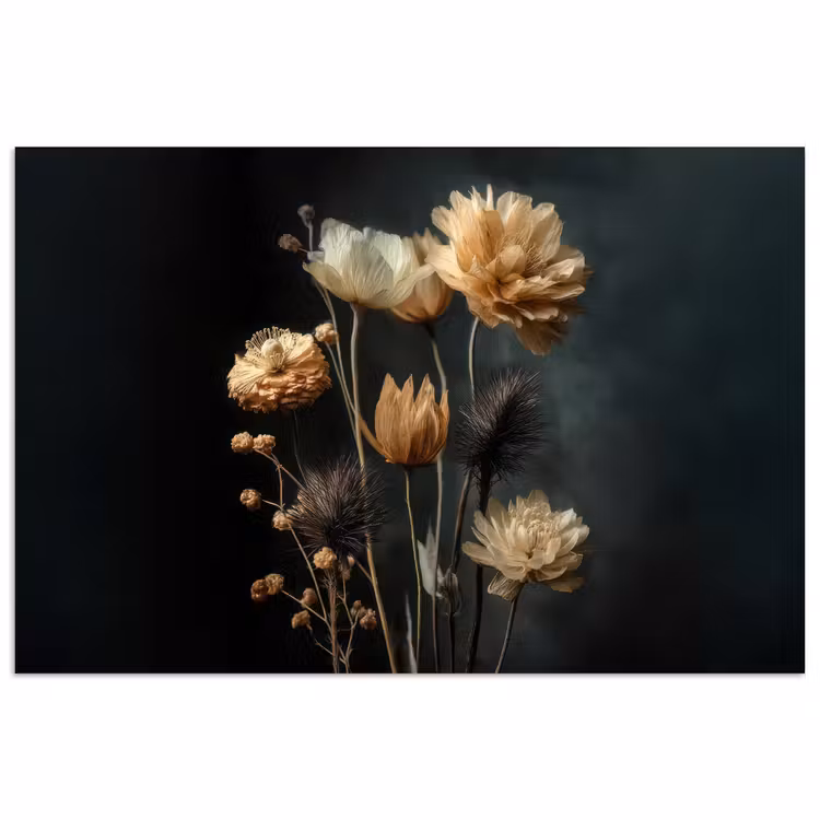 Poster – Boeket - Bloemen - Licht - Zwart — 1