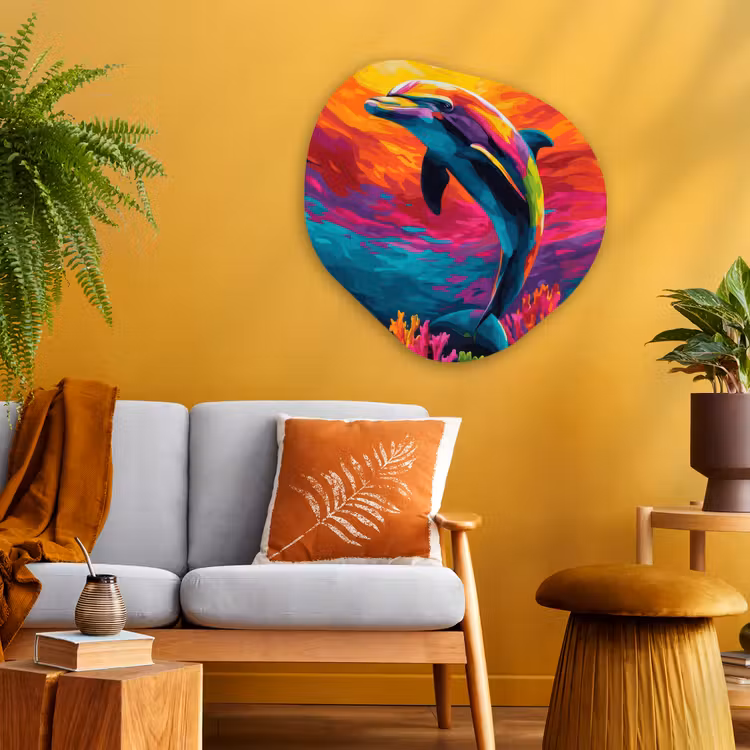 Organisch schilderij - Glas - Dolfijn - Kleurrijk - Oceaan - Koraal — 3