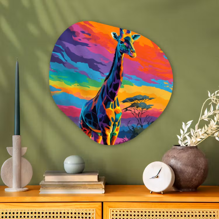 Organisch schilderij - Glas - Giraffe - Savanna - Lucht - Gekleurd — 2