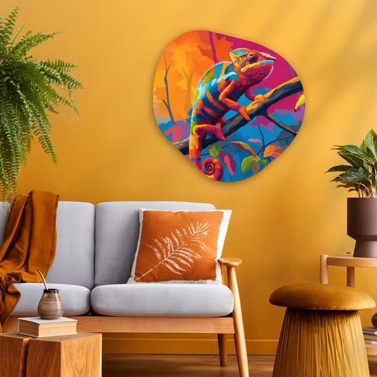 Organisch schilderij - Glas - Kameleon - Tak - Gestreept - Bladeren — 3