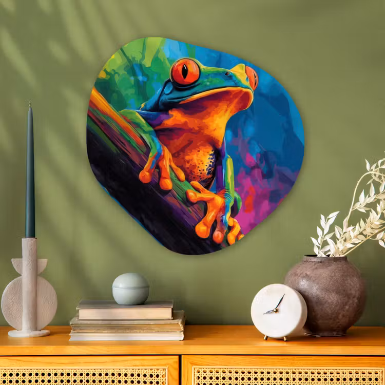 Organisch schilderij - Glas - Kikker - Felgekleurd - Tak - Regenboog — 2
