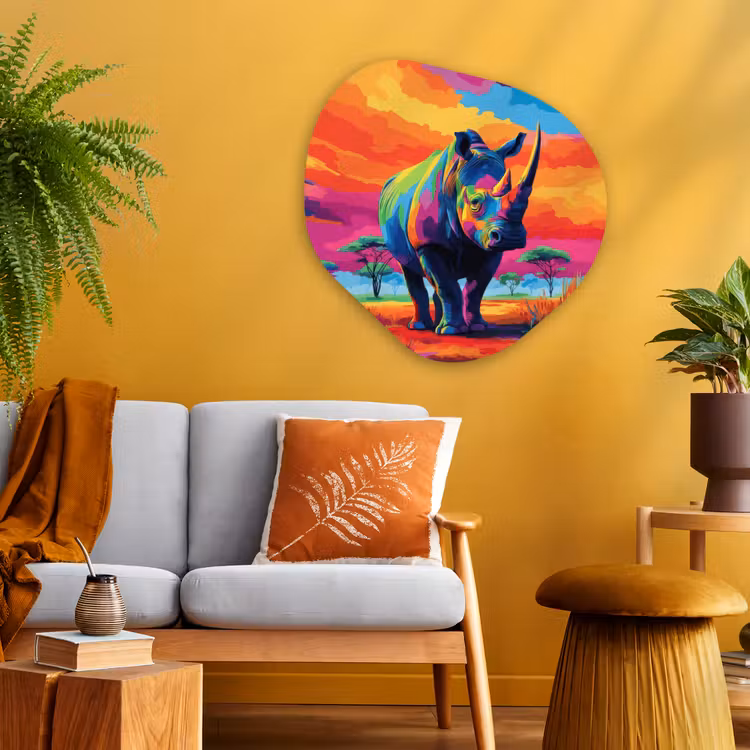 Organisch schilderij - Glas - Neushoorn - Zonsondergang - Savanna - Kleurrijk — 3