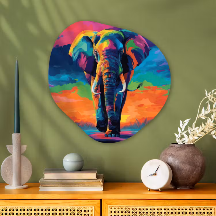 Organisch schilderij - Glas - Olifant - Kleurrijk - Lucht - Abstract — 2