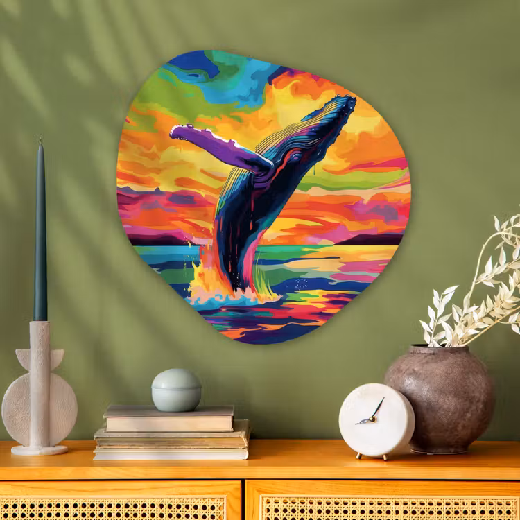 Organisch schilderij - Glas - Zonsondergang - Walvis - Geschilderd - Kleurrijk — 2