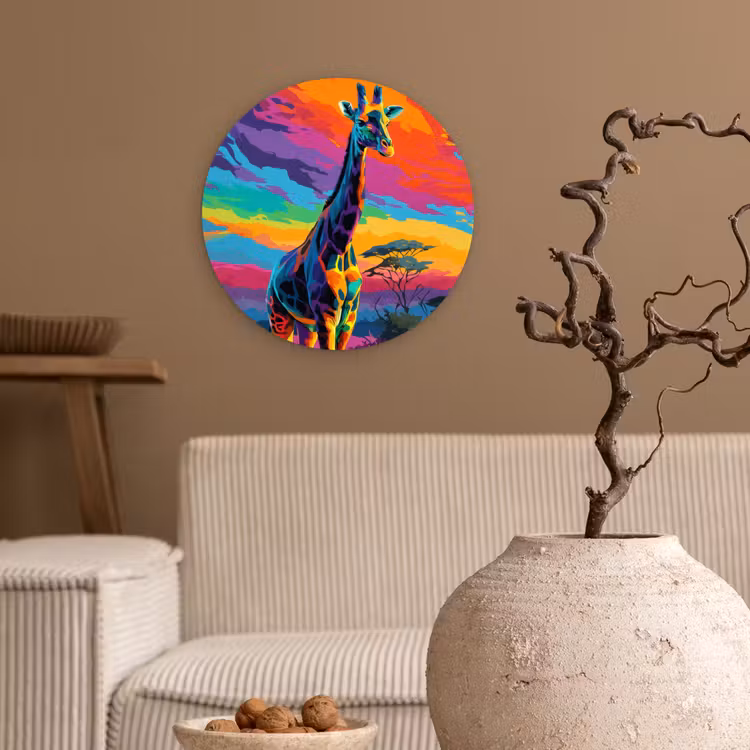 Muurcirkel glas - Giraffe - Savanna - Lucht - Gekleurd — 2