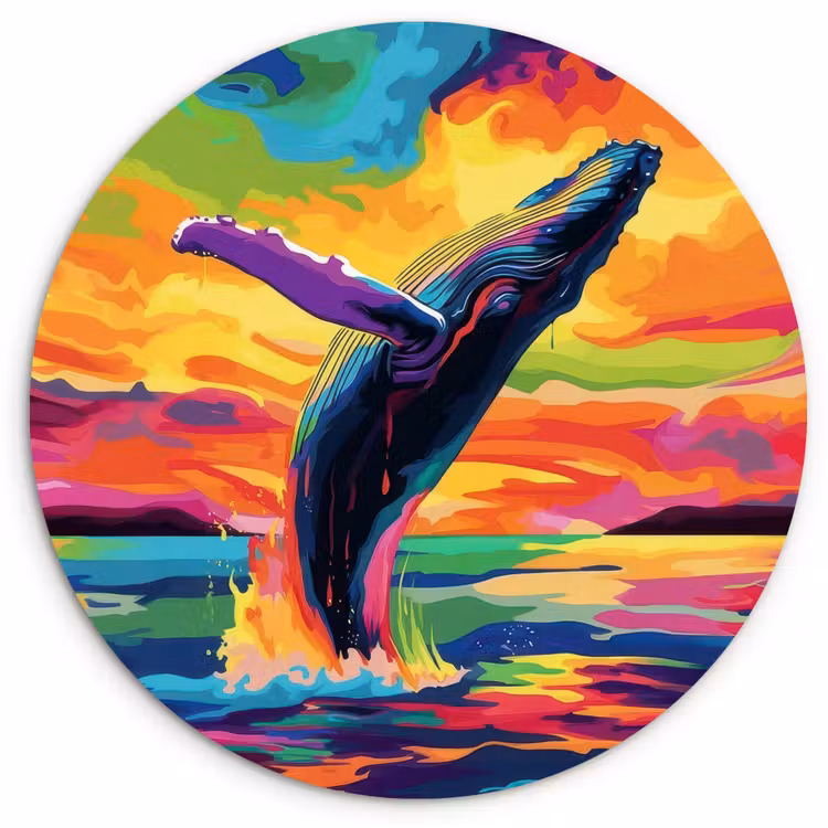 Muurcirkel glas - Zonsondergang - Walvis - Geschilderd - Kleurrijk — 1