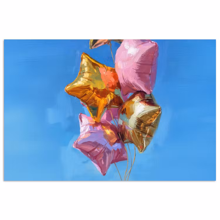 Poster – Ballonnen - Goud - Stervorm - Roze — 1