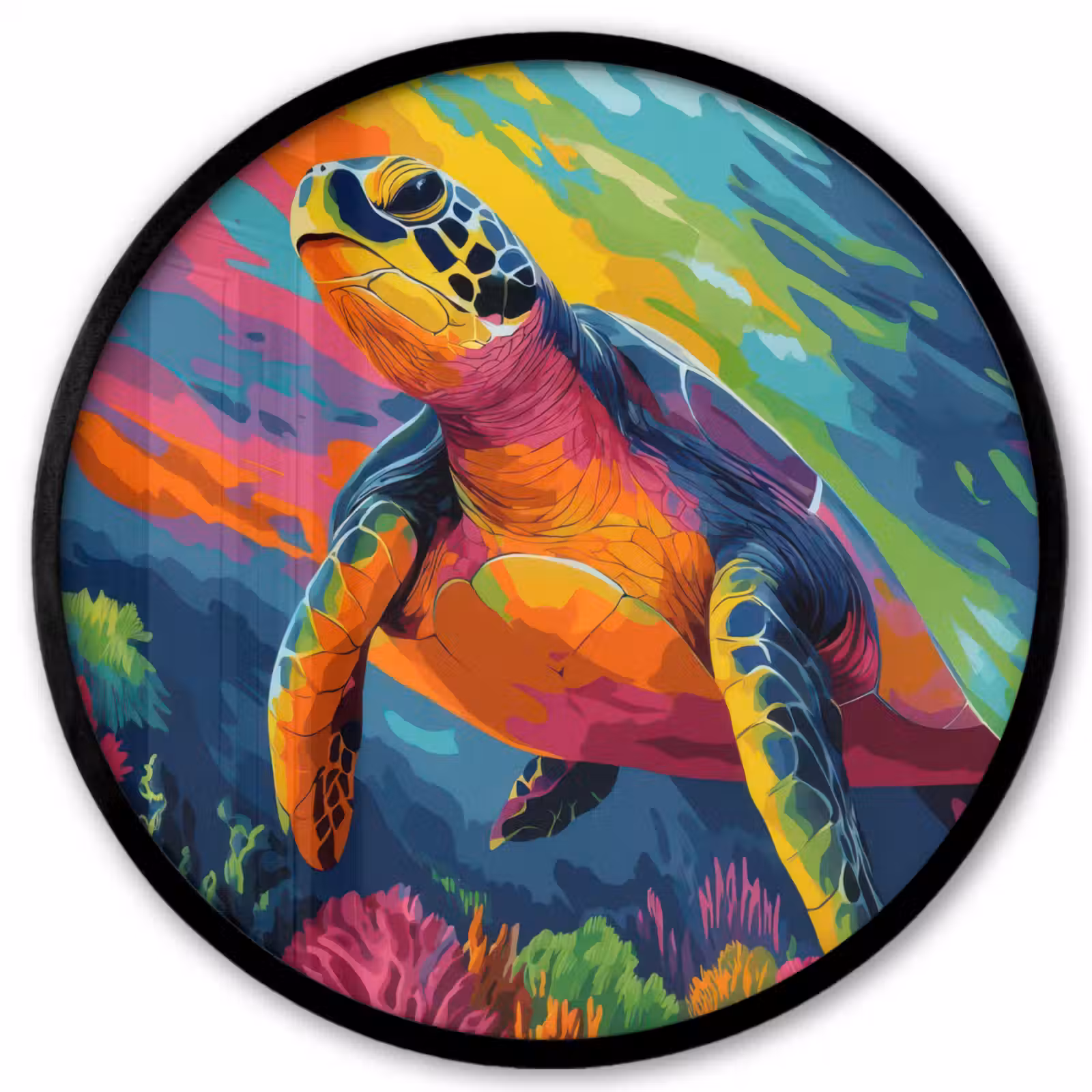 Ronde fotolijst - Koraal - Schildpad - Abstract - Water — 1