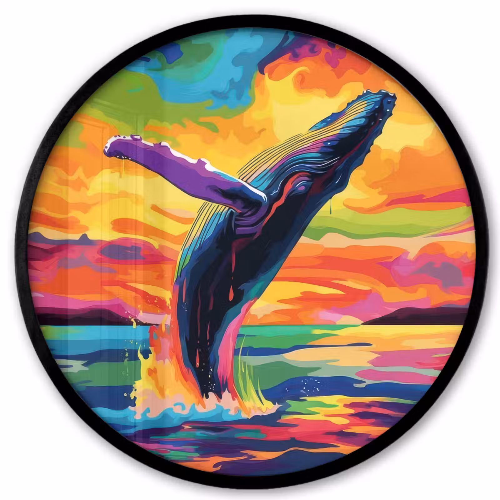 Ronde fotolijst - Zonsondergang - Walvis - Geschilderd - Kleurrijk — 1