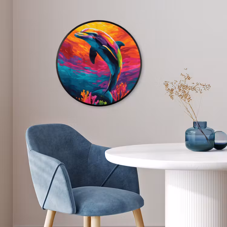 Ronde fotolijst - Dolfijn - Kleurrijk - Oceaan - Koraal — 4