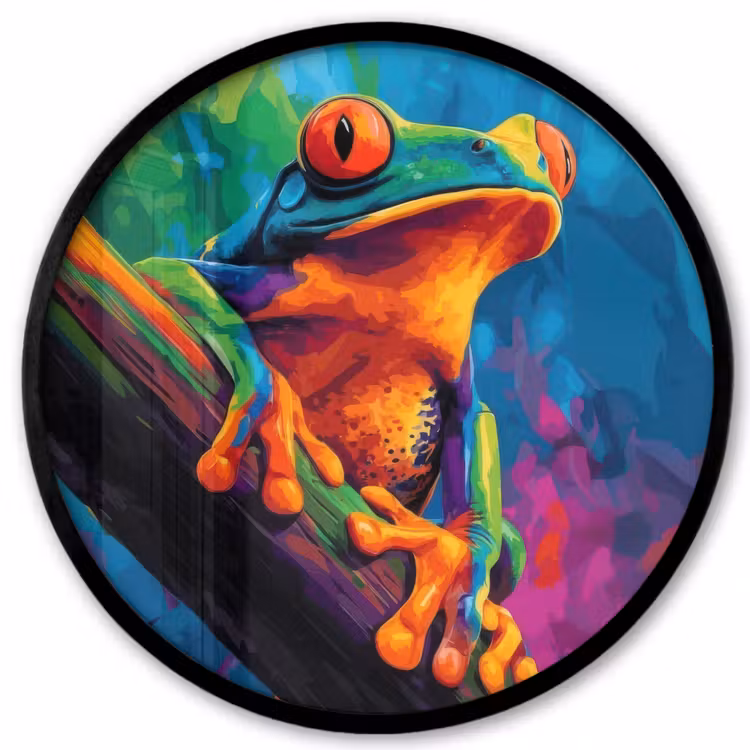 Ronde fotolijst - Kikker - Felgekleurd - Tak - Regenboog — 1