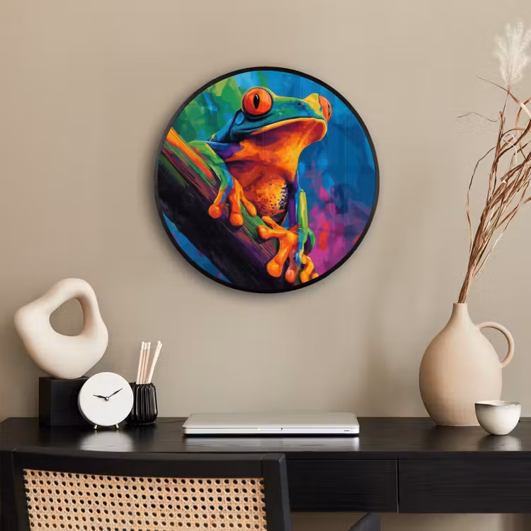 Ronde fotolijst - Kikker - Felgekleurd - Tak - Regenboog — 3