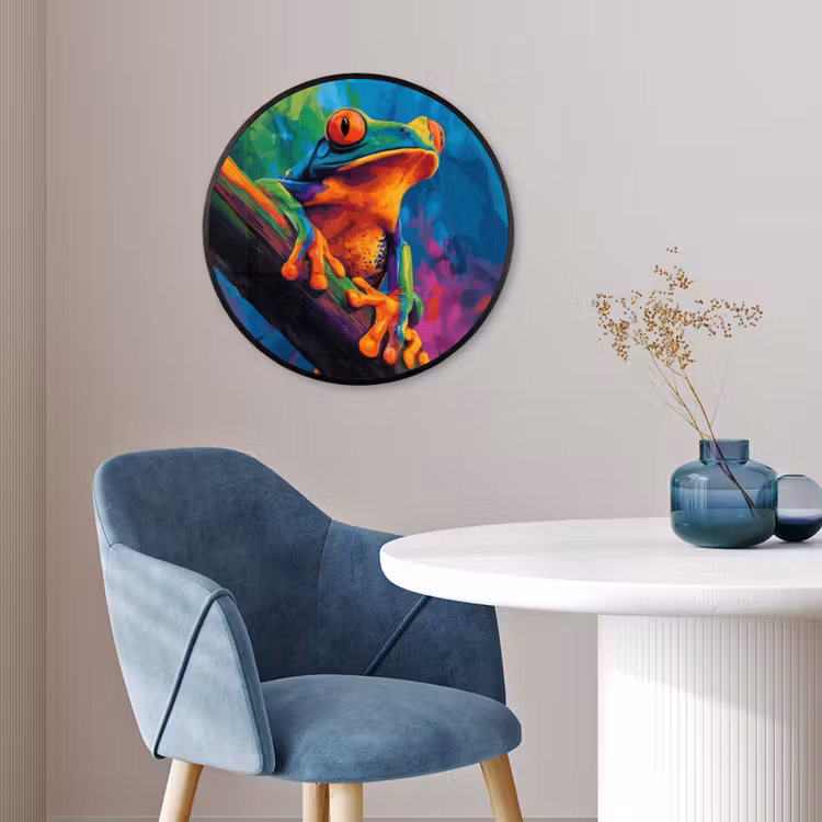 Ronde fotolijst - Kikker - Felgekleurd - Tak - Regenboog — 4