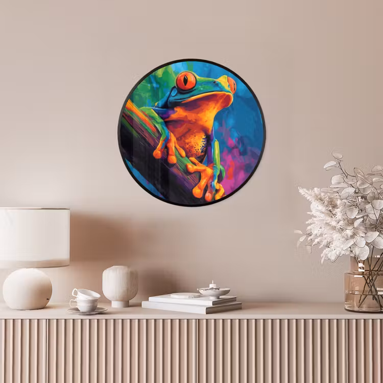 Ronde fotolijst - Kikker - Felgekleurd - Tak - Regenboog — 5