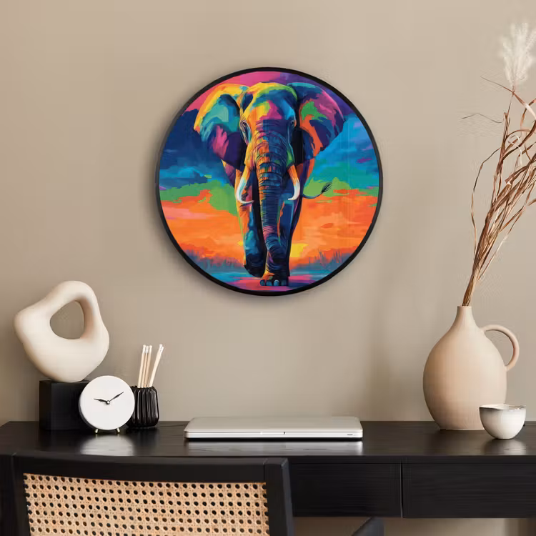 Ronde fotolijst - Olifant - Kleurrijk - Lucht - Abstract — 3