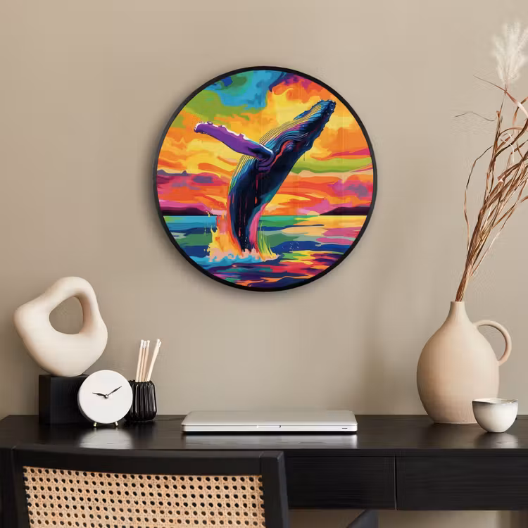 Ronde fotolijst - Zonsondergang - Walvis - Geschilderd - Kleurrijk — 3