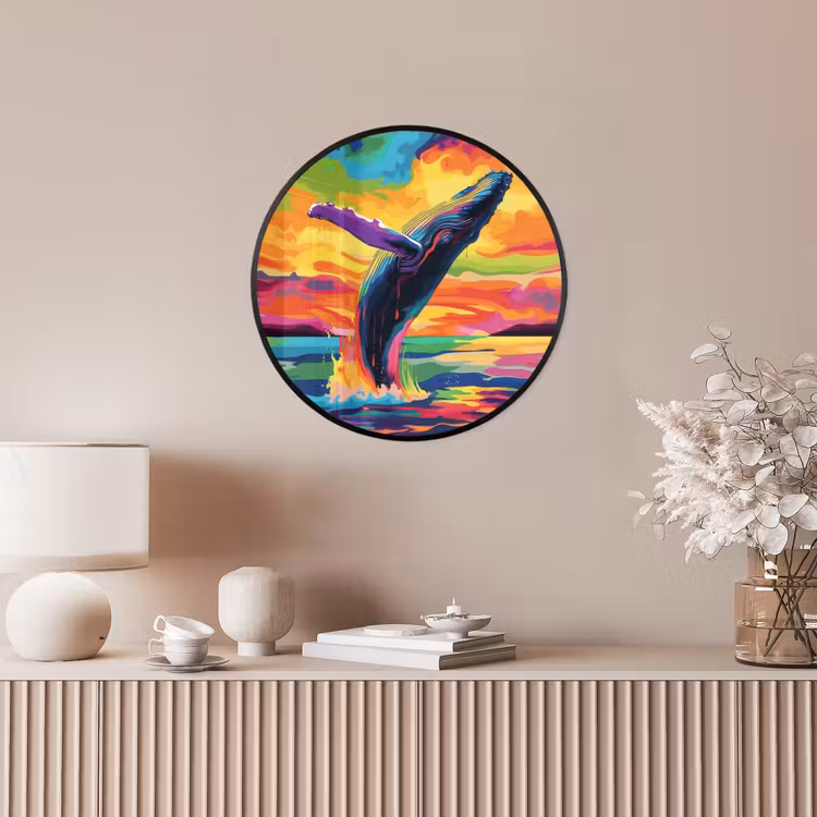 Ronde fotolijst - Zonsondergang - Walvis - Geschilderd - Kleurrijk — 5